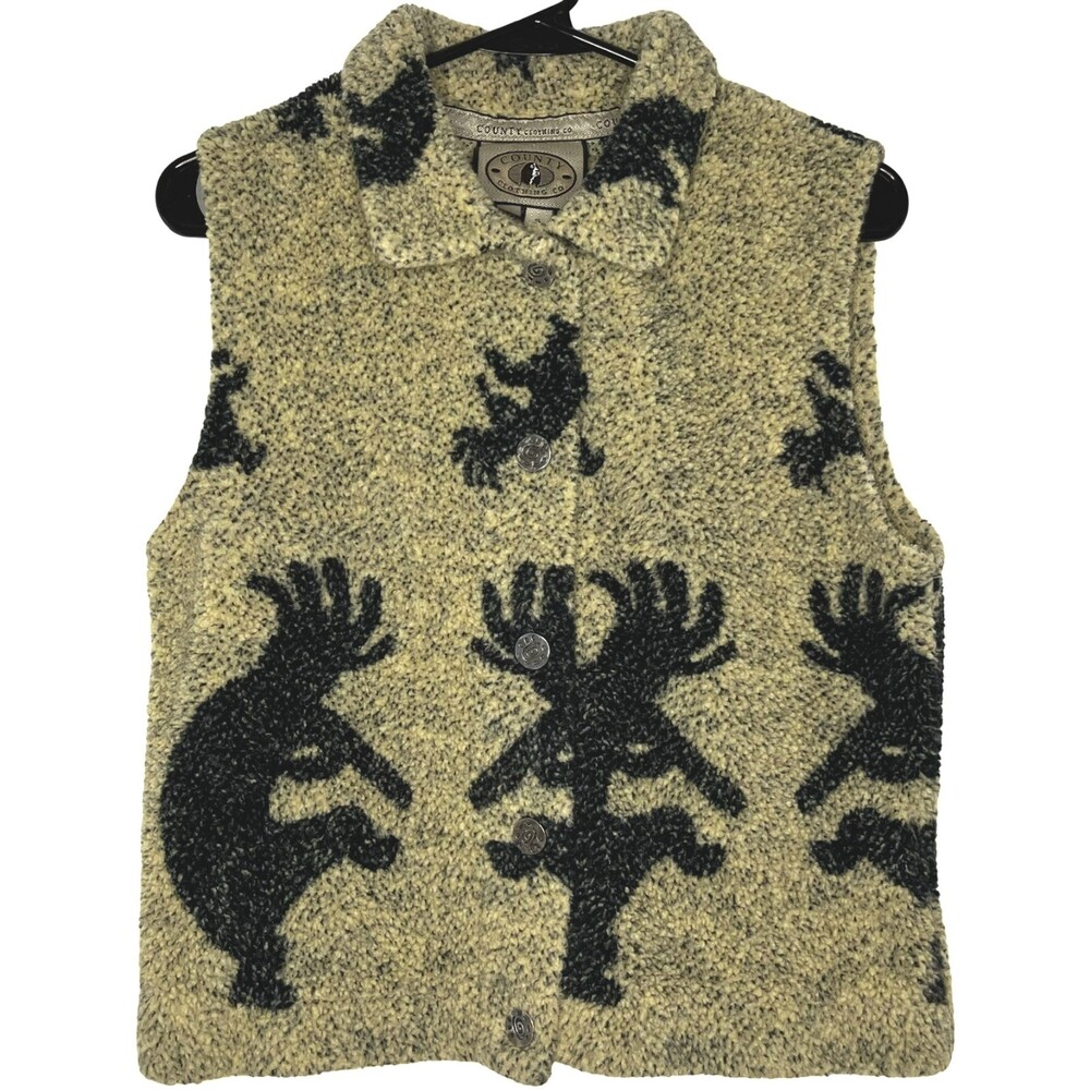 Vintage Country Clothing Womens Vest Small Brown Sherpa Native Aztec Kokopelli